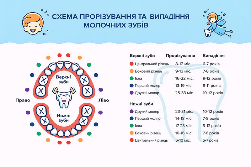 Інфографіка випадання молочних зубів у дітей Інфографіка випадання молочних зубів у дітей