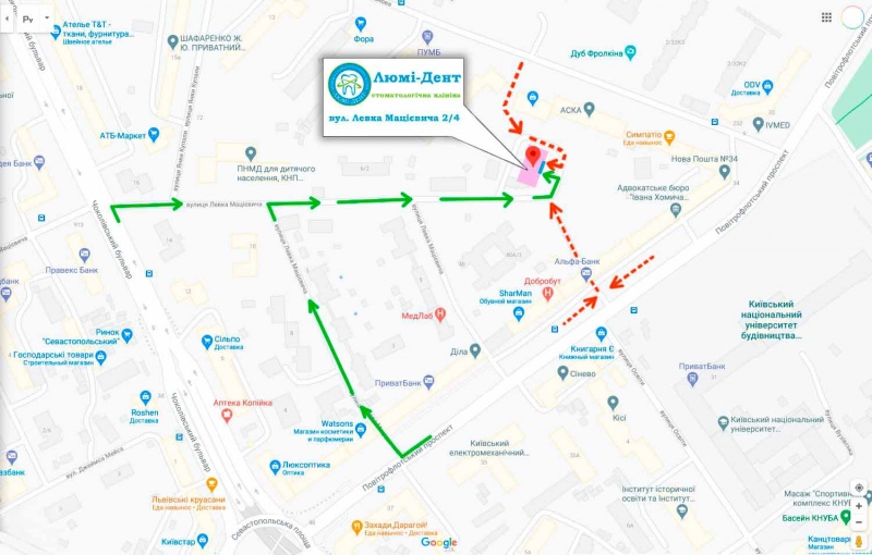 Карта проїзду в клініку Люмі-Дент на Солом'янці Стоматологія Солом'янський район Київ фото Люмі-Дент