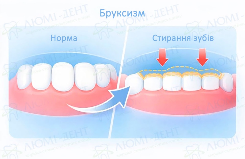 Ефект бруксизму Скрегіт зубами уві сні фото Люмі-Дент