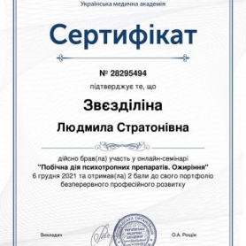 Сертификат Звездилина Людмила Стратоновна