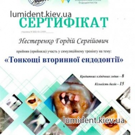 Нестеренко Гордей, сертификат врача стоматолога