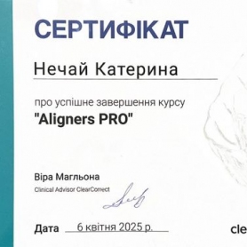 Сертификат доктора стоматолога ортодонта Нечай Екатерины Анатольевны