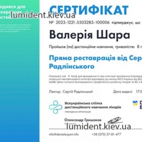 врач стоматолог терапевт Шара Валерия, сертификат врача