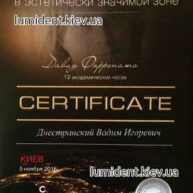сертификат, доктор-стоматолог Днестранский Вадим