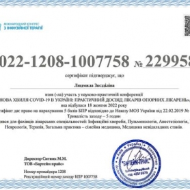 Сертификат Звездилина Людмила Стратоновна