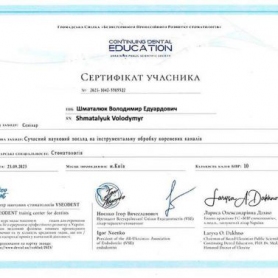 сертификат врач стоматолог терапевт Шматалюк Владимир Эдуардович