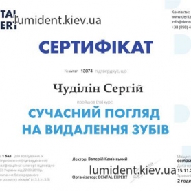 Чудилин Сергей Александрович сертификат имплантолог 