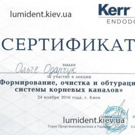 Врач Одарчук Ольга Вячеславовна Киев Сертификат