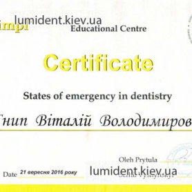 сертификат Гнып Виталий  врач-хирург