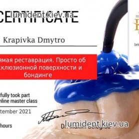 врач стоматолог терапевт Крапивка Дмитрий Николаевич, сертификат врача