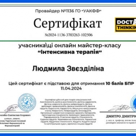 Сертификат Звездилина Людмила Стратоновна