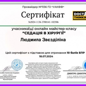 Сертификат Звездилина Людмила Стратоновна