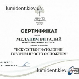 сертификат, доктор Меланич Виталий