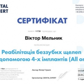 Сертификат стоматолог Мельник Виктор Олегович