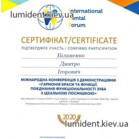 сертификат отбеливание, Биланенко Дмитрий Игоревич