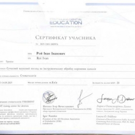 сертификат, стоматолог терапевт Рой Иван