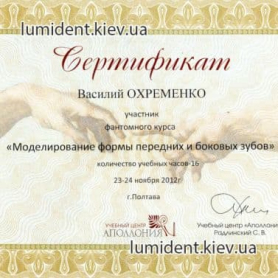 Сертификат Охременко Василий Алексеевич